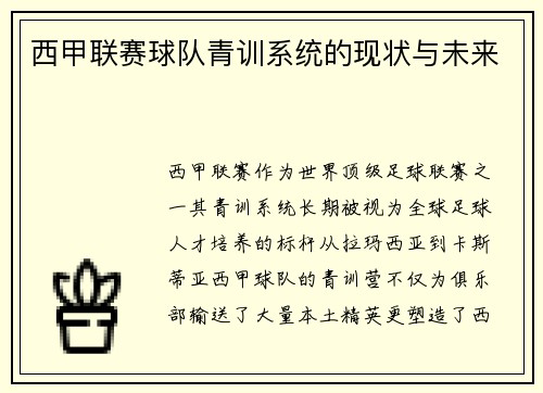 西甲联赛球队青训系统的现状与未来